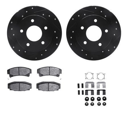DYNAMIC FRICTION CO 8512-46070, Rotors-Drilled and Slotted-Black w/ 5000 Advanced Brake Pads incl. Hardware, Zinc Coated 8512-46070